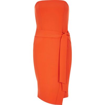Orange bandeau bodycon dress